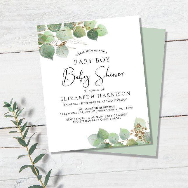 Budget Eucalyptus Boy Baby Shower Invitation (Creator Uploaded)
