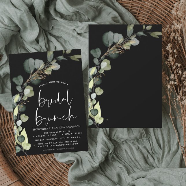Budget Eucalyptus Bridal Brunch Black Invitation Flyer (Creator Uploaded)