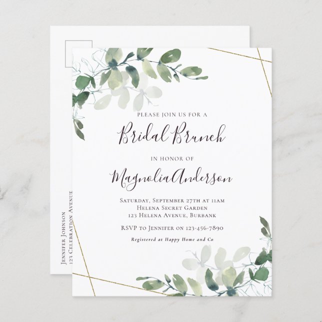 Budget Eucalyptus Bridal Brunch Postcard Invite (Front/Back)