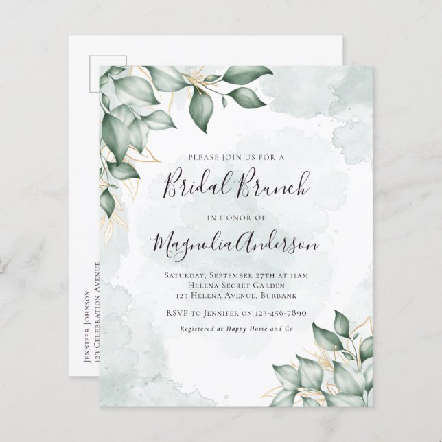 Budget Eucalyptus Bridal Brunch Postcard Invite (Front/Back)
