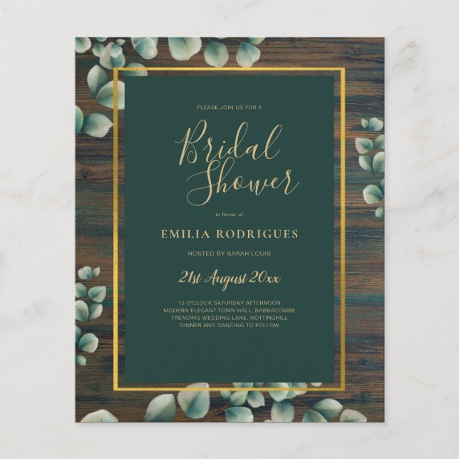 BUDGET Eucalyptus BRIDAL SHOWER Greenery Gold Flye Flyer (Front)