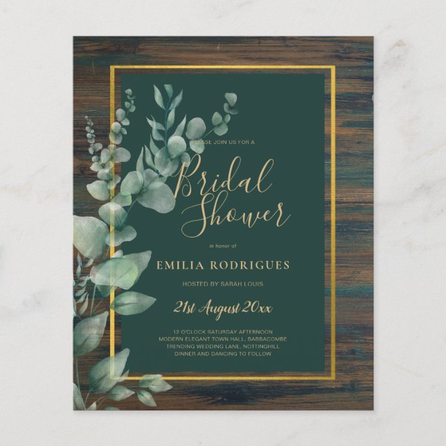 BUDGET Eucalyptus BRIDAL SHOWER Greenery Gold Flye Flyer (Front)