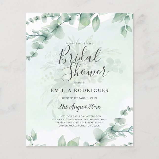 BUDGET Eucalyptus BRIDAL SHOWER Greenery Gold QR C Flyer (Front)