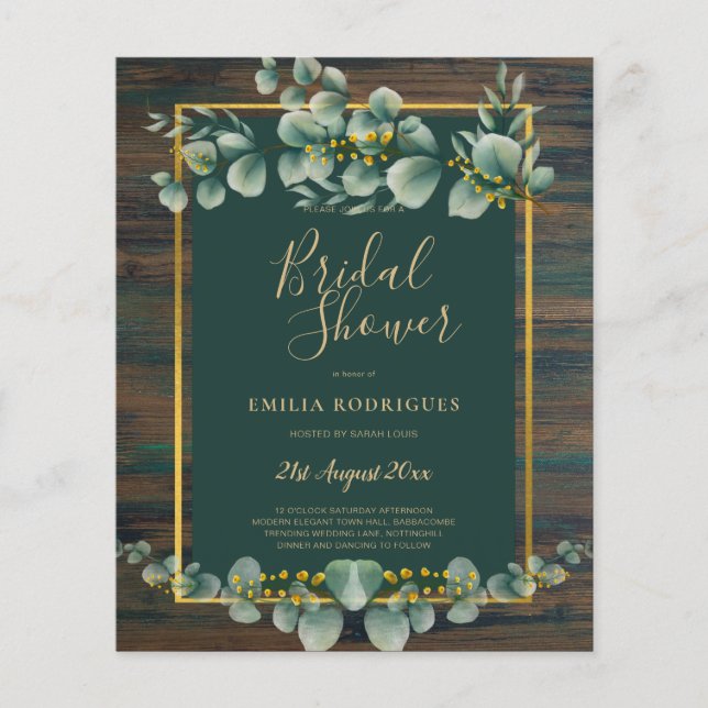 BUDGET Eucalyptus BRIDAL SHOWER Greenery Gold QR F Flyer (Front)