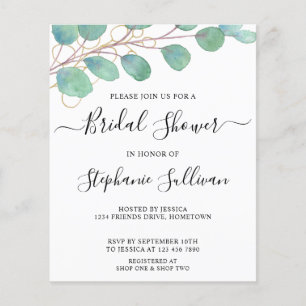 Budget Eucalyptus Bridal Shower Invitation