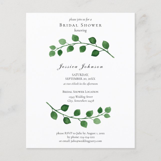 Budget Eucalyptus Bridal Shower Invitation (Front)