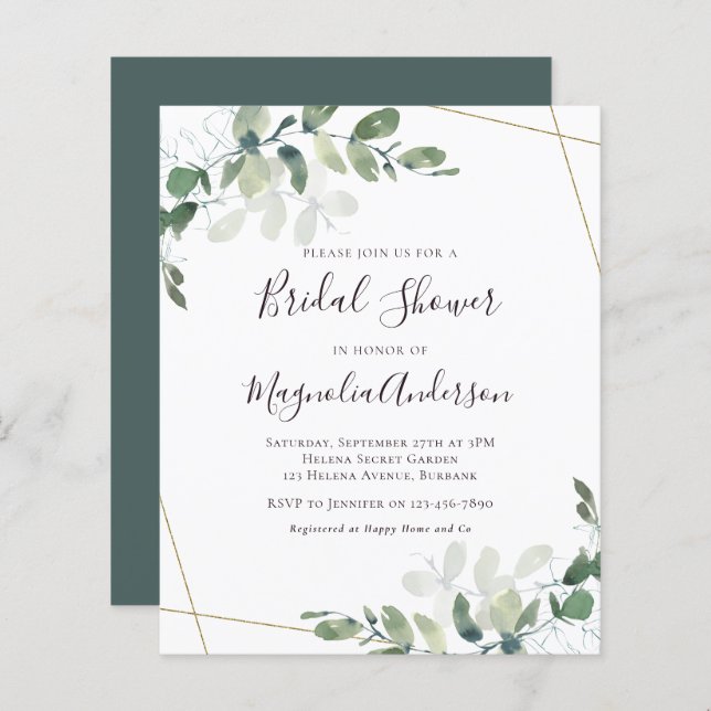 Budget Eucalyptus Bridal Shower Invitation (Front/Back)