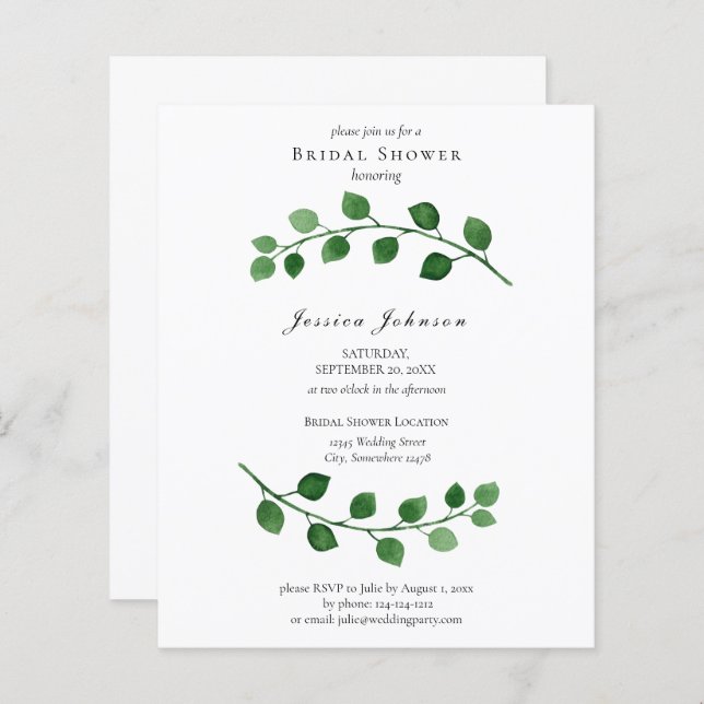 Budget Eucalyptus Bridal Shower Invitation (Front/Back)