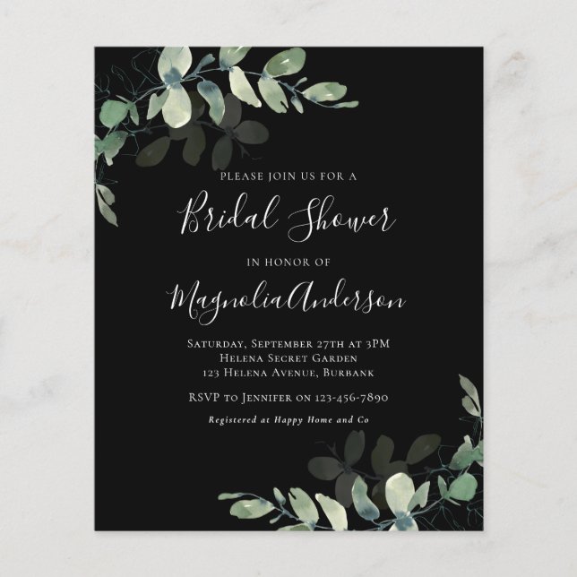 Budget Eucalyptus Bridal Shower Invitation (Front)