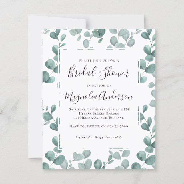 Budget Eucalyptus Bridal Shower Invitation (Front)