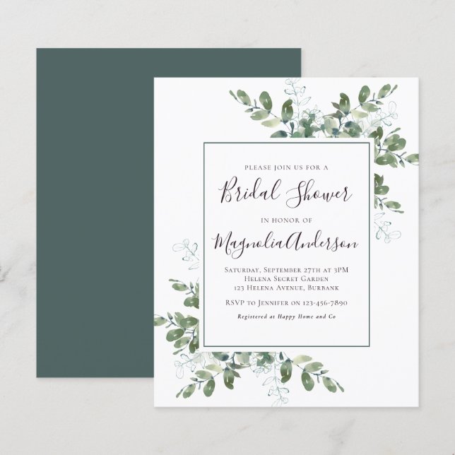 Budget Eucalyptus Bridal Shower Invitation (Front/Back)