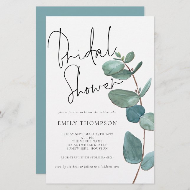Budget Eucalyptus Bridal Shower Larger Invitation (Front/Back)