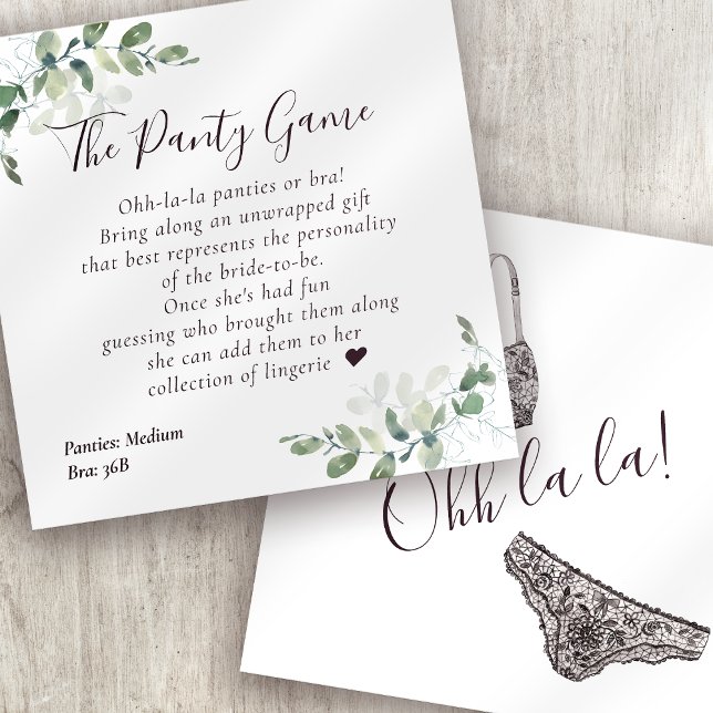 BUDGET Eucalyptus Bridal Shower Panty Game Card (Creator Uploaded)