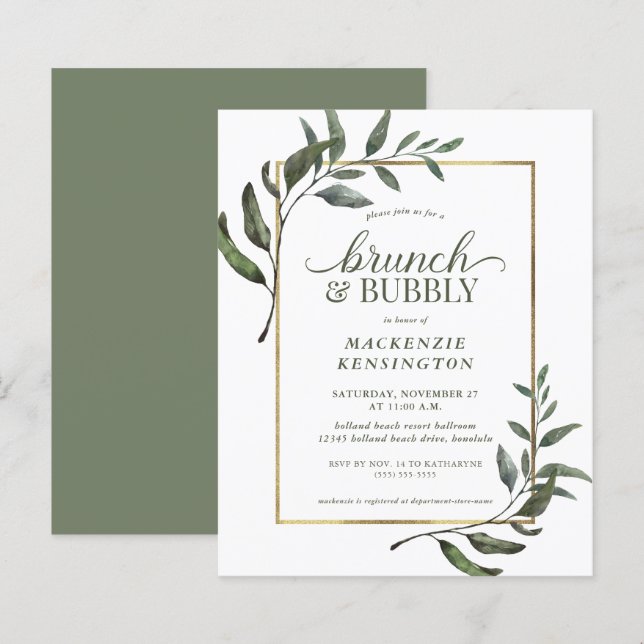 Budget Eucalyptus Brunch Bubbly Bridal Shower (Front/Back)