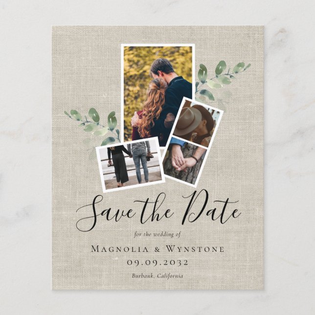 BUDGET Eucalyptus Burlap Wedding Save The Date (Front)