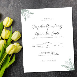 Budget Eucalyptus Calligraphy Wedding Invitation Flyer