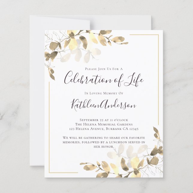 Budget Eucalyptus Celebration of Life Invitation (Front)