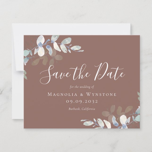BUDGET Eucalyptus Cognac Wedding Save The Date (Front)