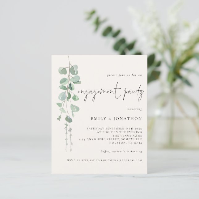 Budget Eucalyptus Cream Engagement Party Invite (Standing Front)