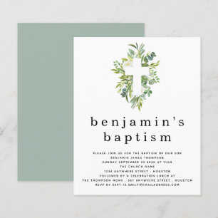 Budget Eucalyptus Cross Baptism Invitation