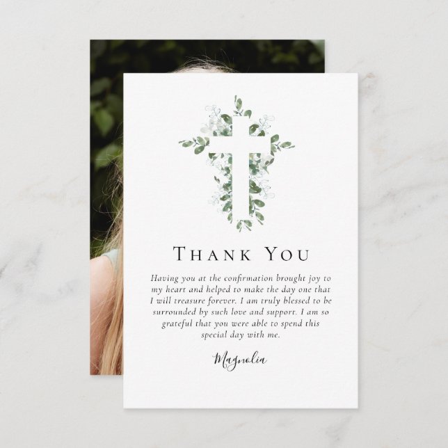 BUDGET Eucalyptus Cross | Confirmation Thank You Card (Front/Back)