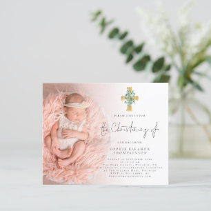 Budget Eucalyptus Cross Photo Christening Invite