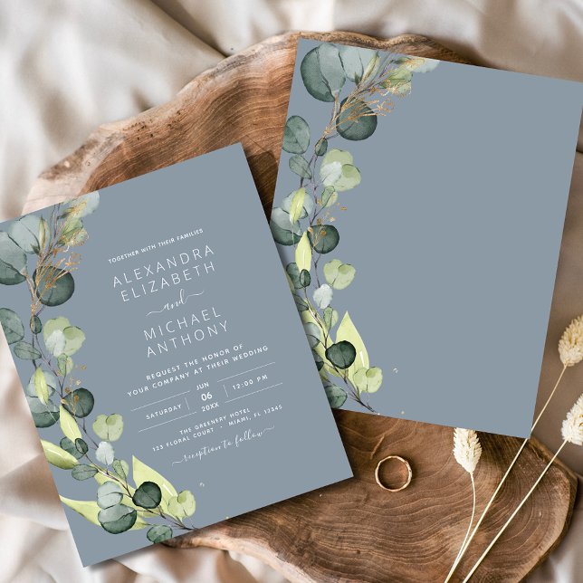 Budget Eucalyptus Dusty Blue Wedding Invitation (Creator Uploaded)