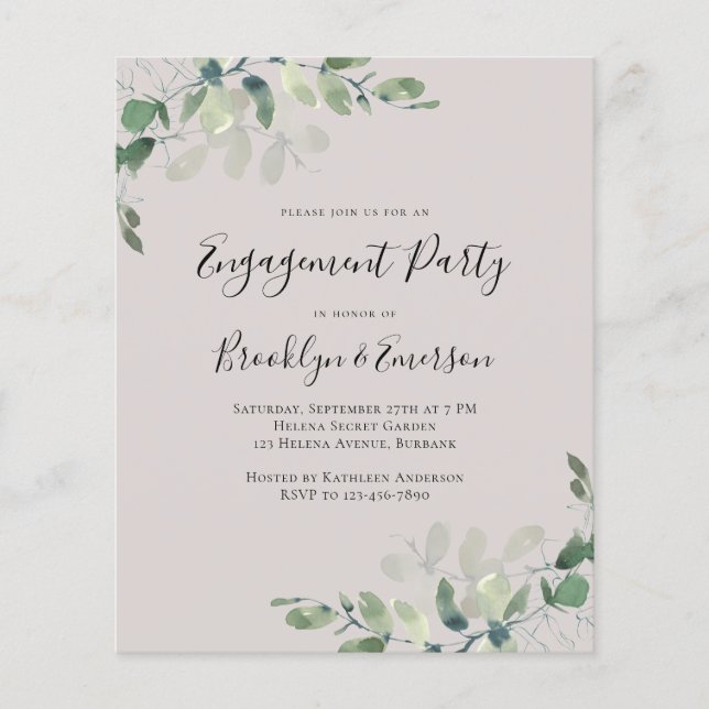 Budget Eucalyptus Engagement Party Invitation (Front)