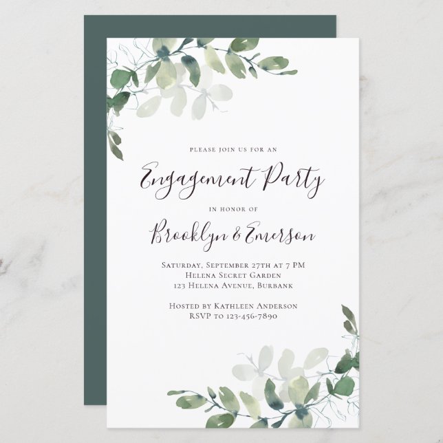 Budget Eucalyptus Engagement Party Invitation (Front/Back)