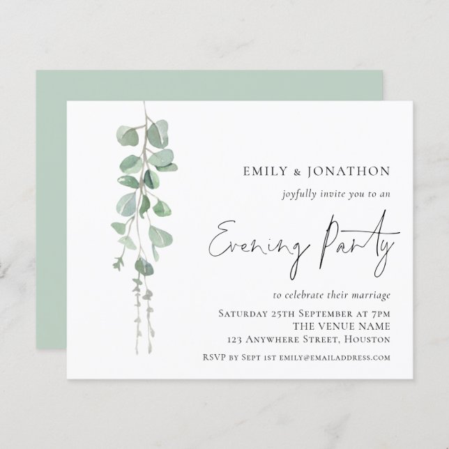 Budget Eucalyptus Evening Party Wedding Invitation (Front/Back)