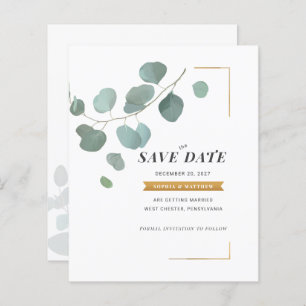 Budget Eucalyptus Faux Gold Frame Save The Date