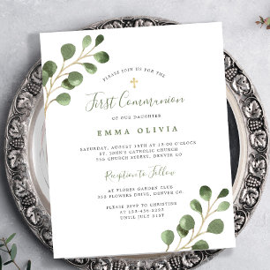 Budget eucalyptus First Holy Communion Invitation
