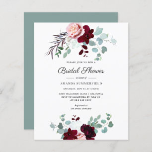 Budget Eucalyptus Floral Bridal Shower Invitation