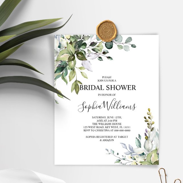 Budget Eucalyptus Floral Bridal Shower Invitation (Creator Uploaded)