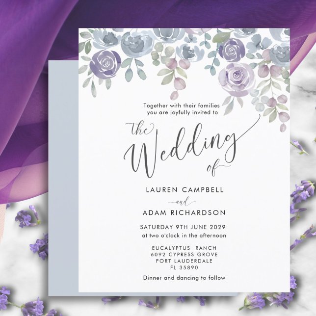 Budget Eucalyptus & Floral Purple Wedding Invite (Creator Uploaded)