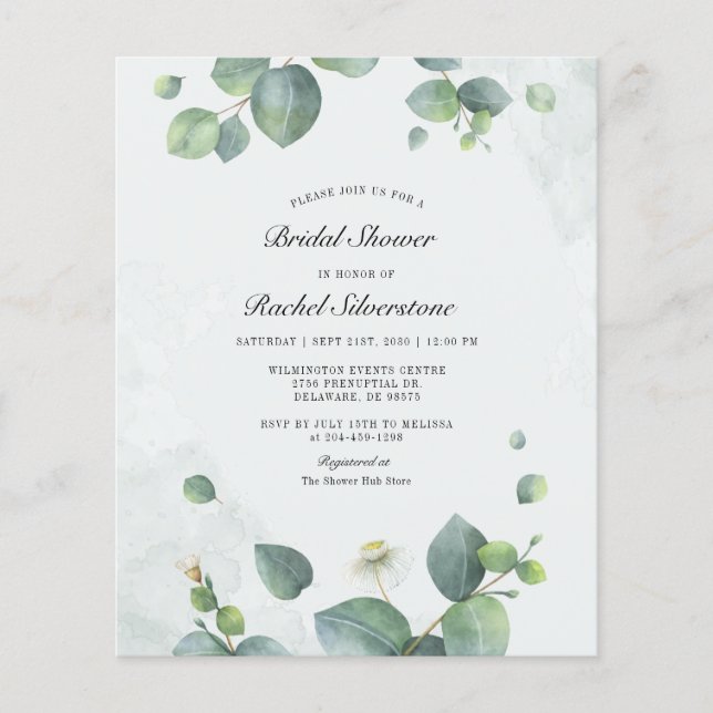 Budget Eucalyptus Foliage Bridal Shower Invitation Flyer (Front)