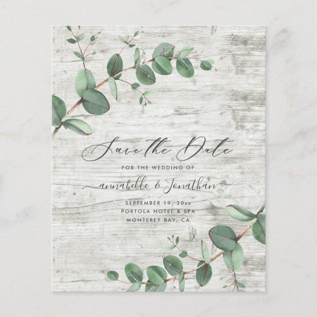 budget eucalyptus foliage white wood Save The Date (Front)