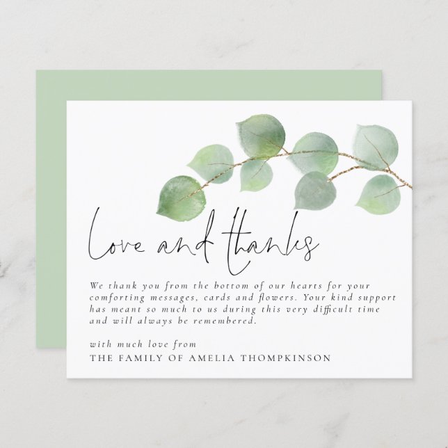 Budget Eucalyptus Funeral Sympathy Love and Thanks (Front/Back)