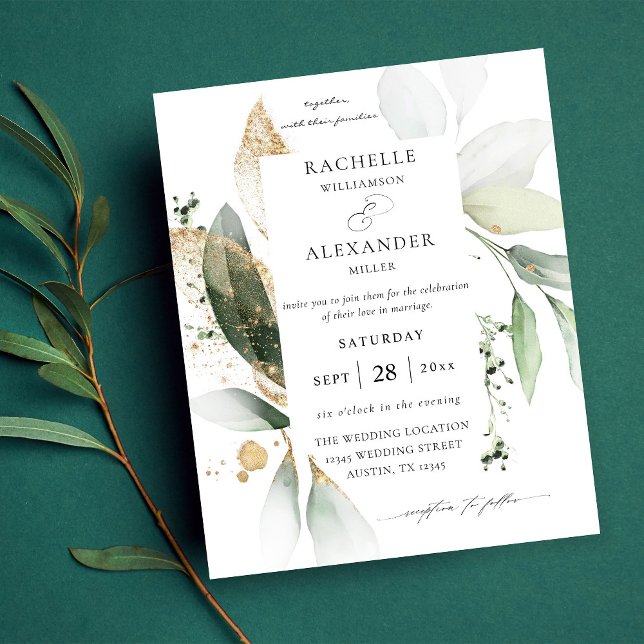 Budget Eucalyptus Glow Gold Greenery 2 Wedding Flyer (Creator Uploaded)
