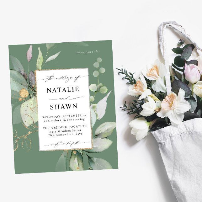 Budget Eucalyptus Glow Gold Greenery Wedding Olive Flyer (Creator Uploaded)