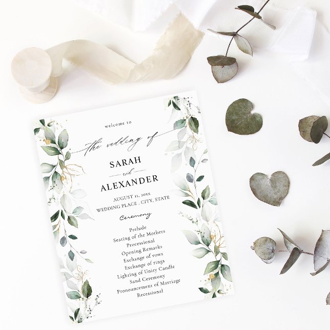 Budget Eucalyptus Glow Gold Wedding Ceremony 2 Flyer (Creator Uploaded)