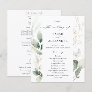 Budget Eucalyptus Glow Gold Wedding Program