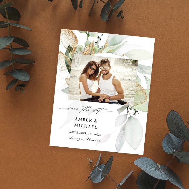 Budget Eucalyptus Glow Photo Save the Date 3 Flyer (Creator Uploaded)