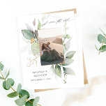 Budget Eucalyptus Glow Photo Vertica Save the Date<br><div class="desc">** SATIN PAPER IS PAPER THIN. UPGRADE THE PAPER FOR A THICKER PAPER. HAS AN OPTION FOR ENVELOPES. *** Save money on formal invitations with this smaller invitation that has an option for envelopes. Get your guests ready for the amazing wedding with your Eucalyptus Glow Photo Vertical Save the Date...</div>