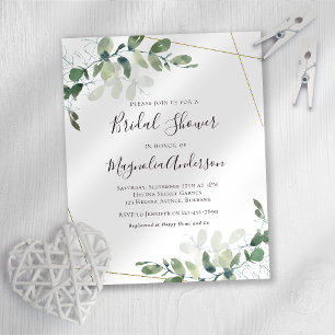 Budget Eucalyptus Gold Bridal Shower Invitation