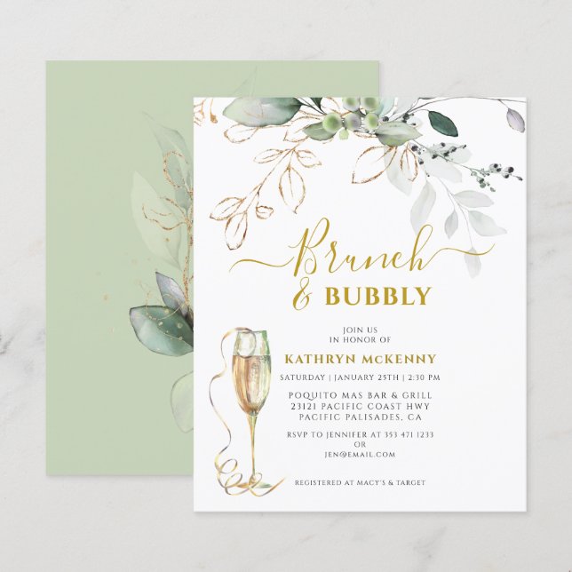 Budget Eucalyptus Gold Calligraphy Bridal Shower (Front/Back)