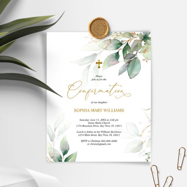 Budget Eucalyptus & Gold Confirmation Invitation (Creator Uploaded)