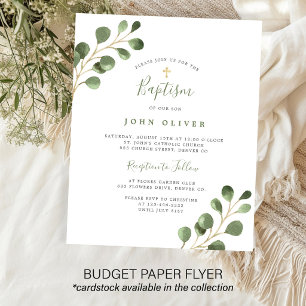 Budget eucalyptus gold cross Baptism Invitation Flyer