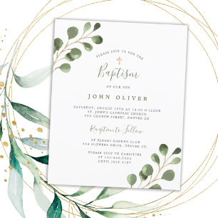 Budget eucalyptus gold cross Baptism Invitation Flyer