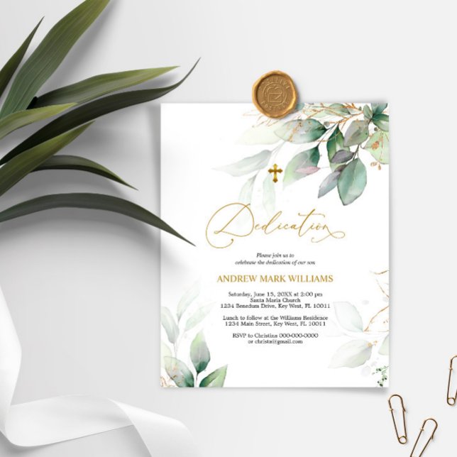 Budget Eucalyptus & Gold Dedication Invitation (Creator Uploaded)